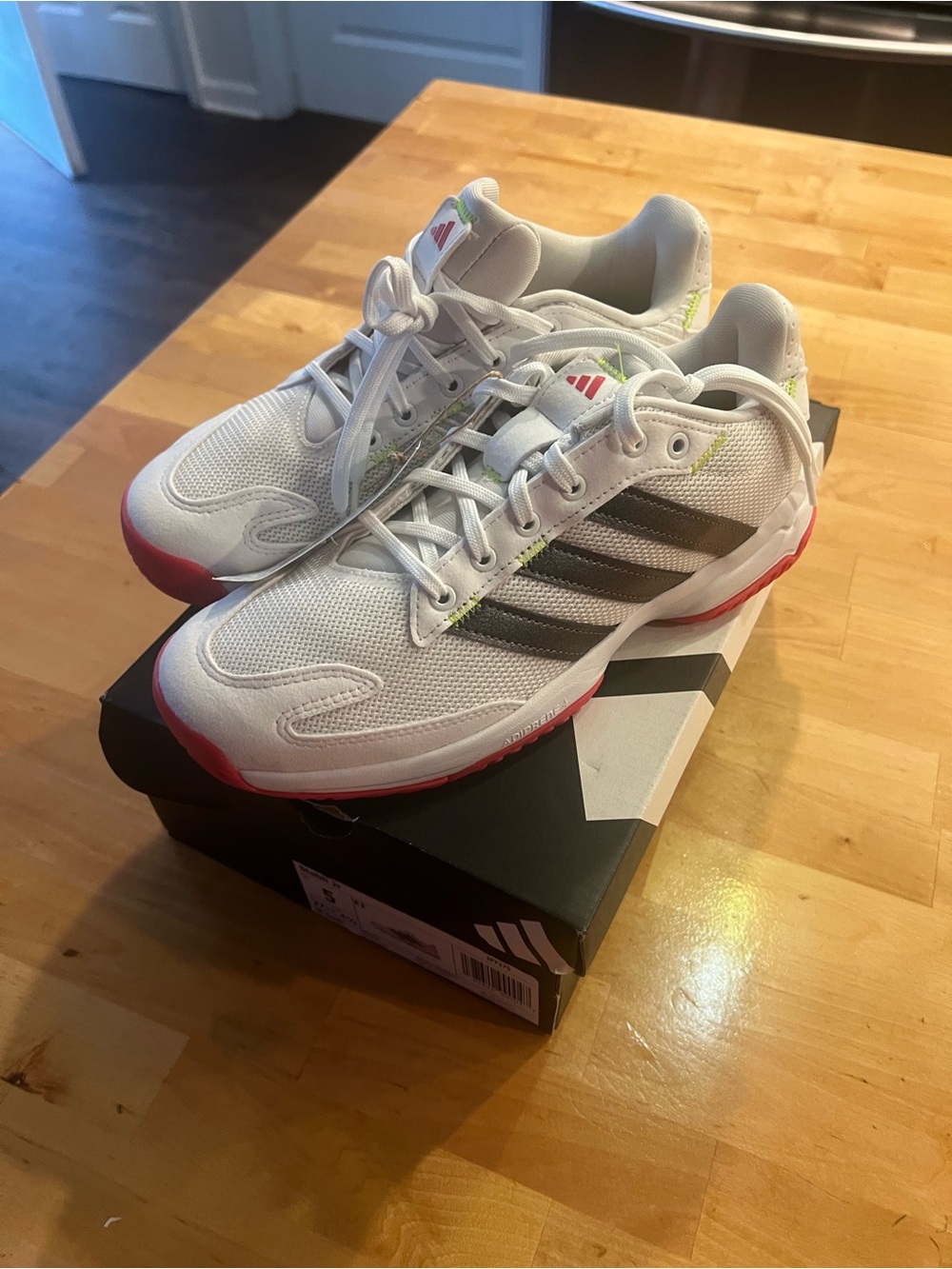 adidas White Sneakers with Gray Stripes and Pink Soles, Brand New